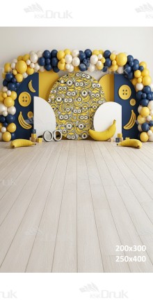 Tło fotograficzne „Banana Minion Party – niebiesko-żółta aranżacja dziecięca” | UB_816